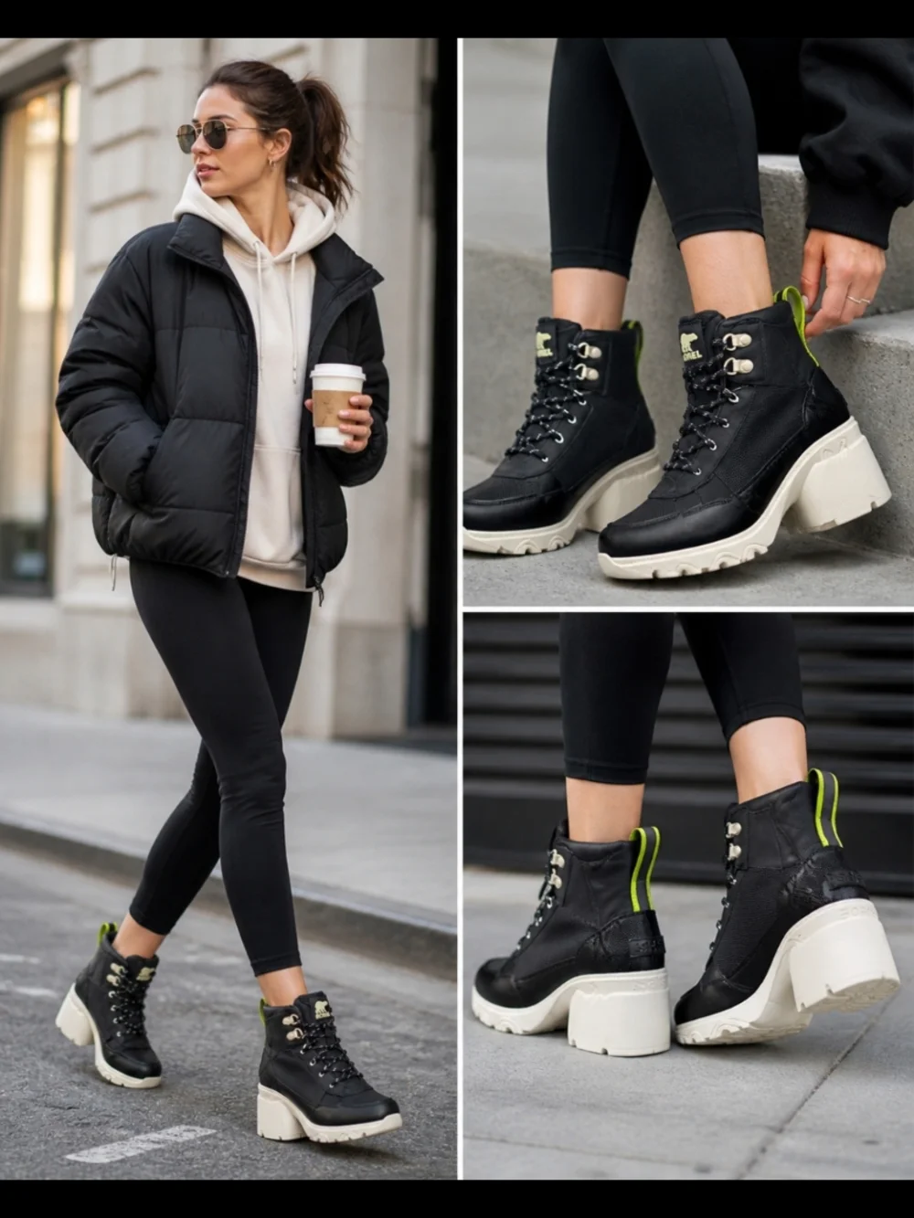 Sorel Kinetic Sneaker Boots Black Platform Lace Up Women’s 7.5